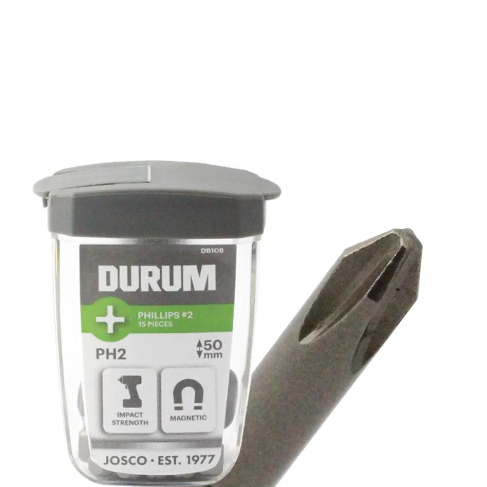 DURUM PH2 x 50mm Phillips Power Screwdriver Bit w. Case - 15 Piece