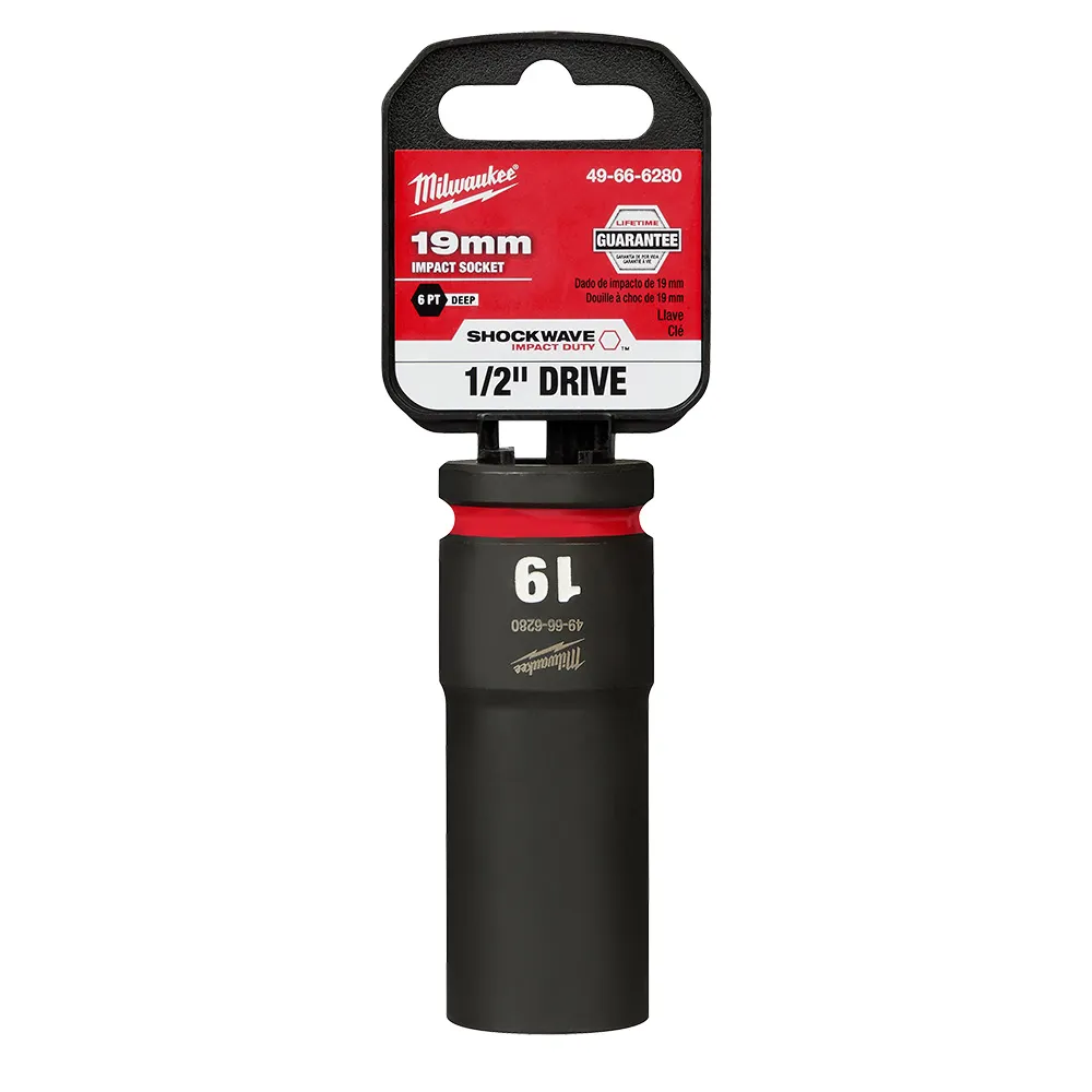 MILWAUKEE 1/2inch Drive 19mm Deep 6 Point Impact Socket - SHOCKWAVE 49666280