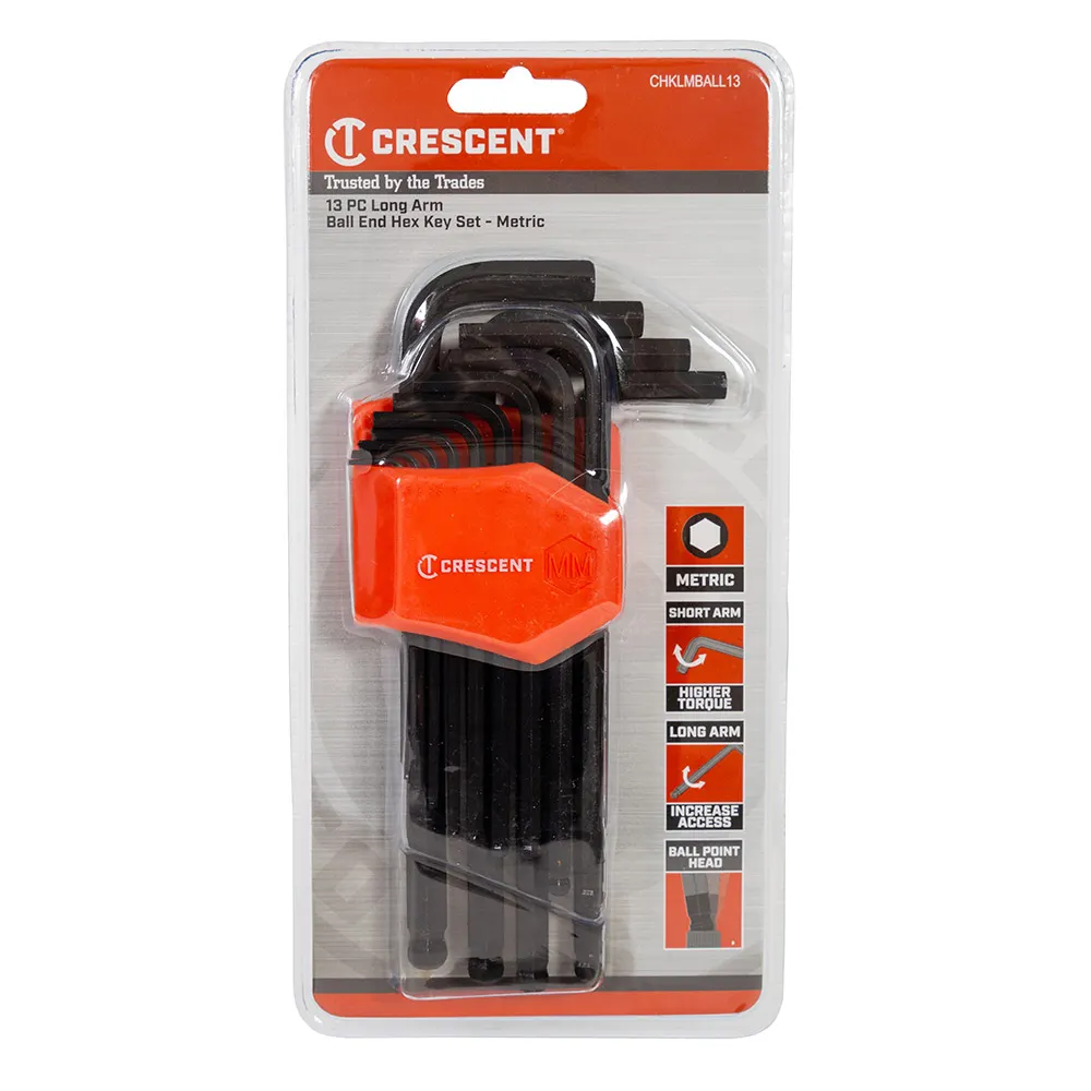 CRESCENT 13 Pc. Long Ball End Metric Hex Key Set CHKLMBALL13