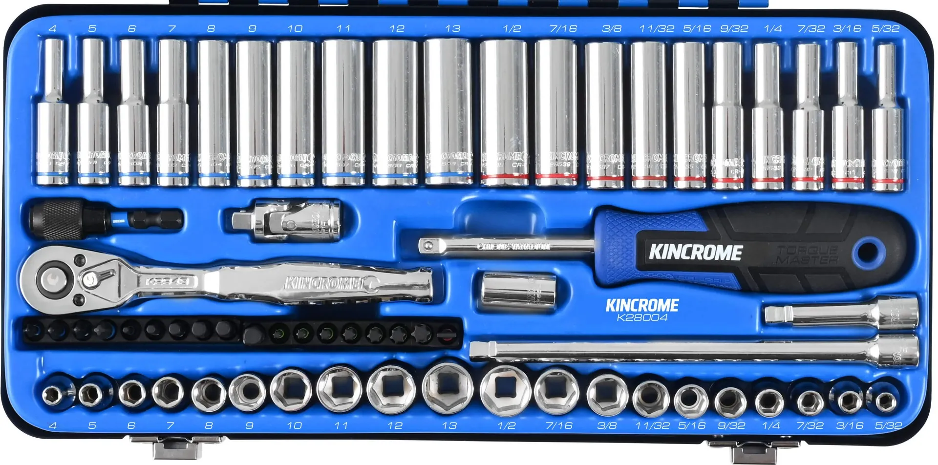 KINCROME 1/4" Drive Standard/Deep Socket Set Metric & Imperial - 65 Piece K28004