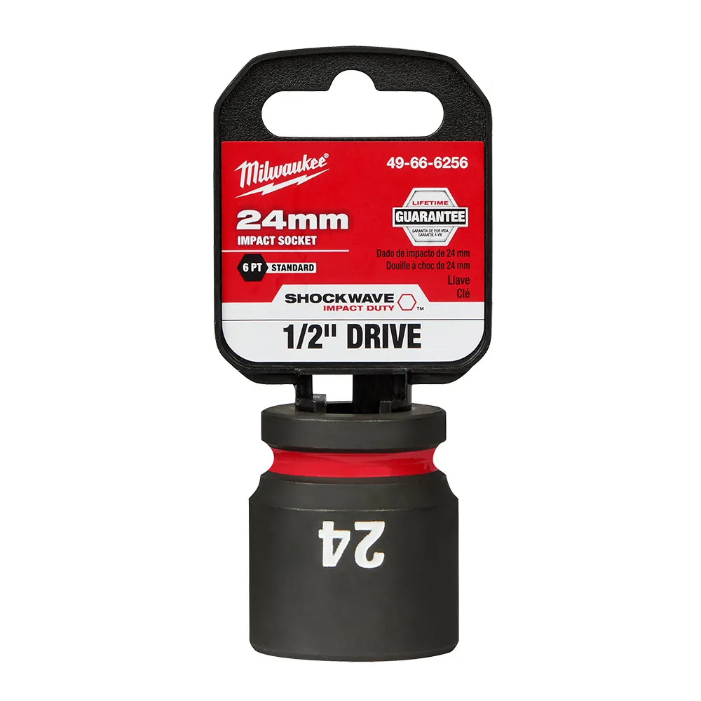 MILWAUKEE 1/2inch Drive 24mm Standard 6 Point Impact Socket - SHOCKWAVE 49666256