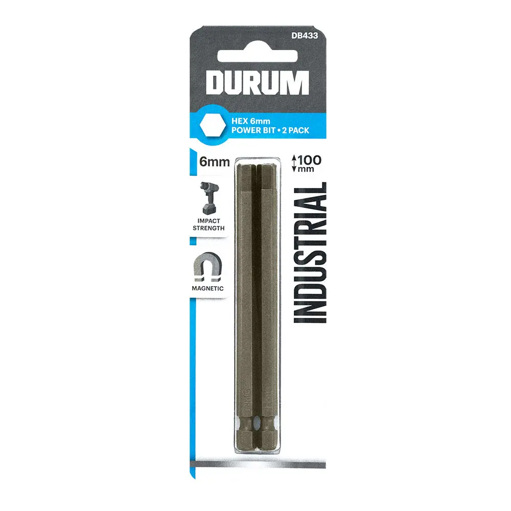 DURUM 6x100mm Hex Power Screwdriver Bit - 2 Piece DB433
