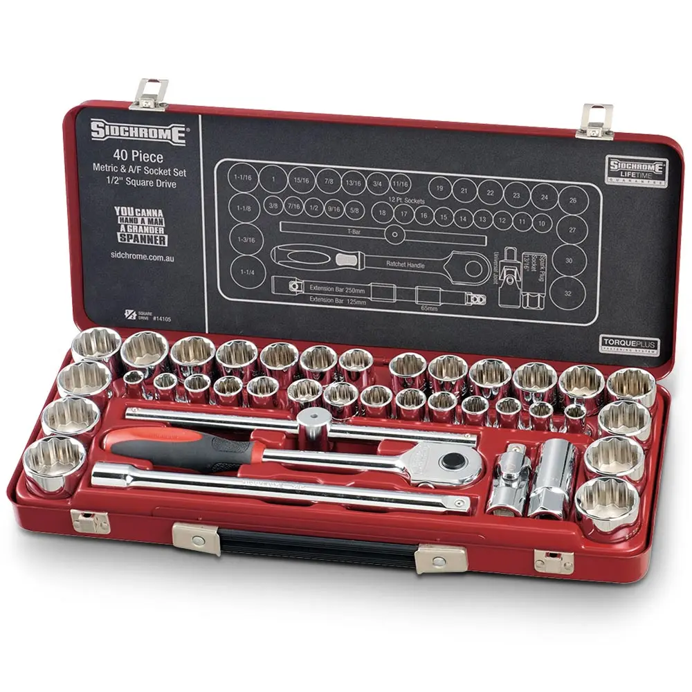 SIDCHROME 40 Piece MET/AF 1/2inch Drive Socket Set SCMT14105