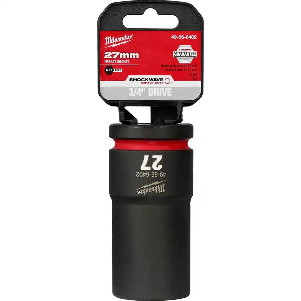 MILWAUKEE SHOCKWAVE 3/4inch Drive 27mm Deep 6 Point Impact Socket 49666402