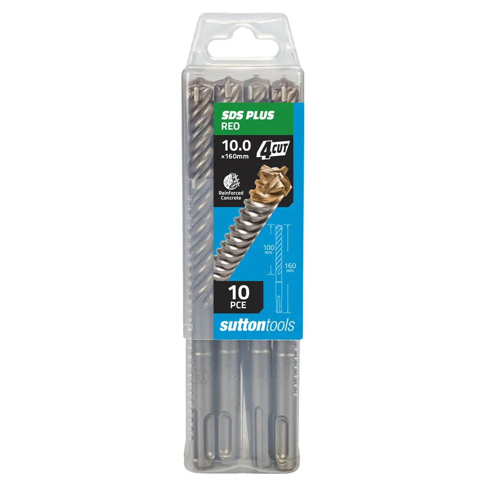 SUTTON 10x160mm 4-Cut SDS Plus TCT Masonry Drill Bit - 10 Piece D6821000