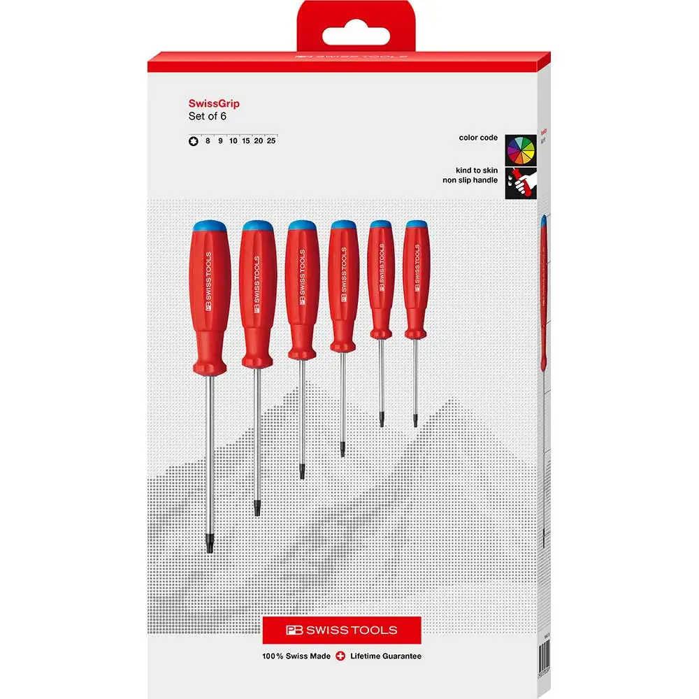 PB SWISS Tx8-Tx25, Softgrip Torx Screwdriver Set - 6 Piece 8460.CBB