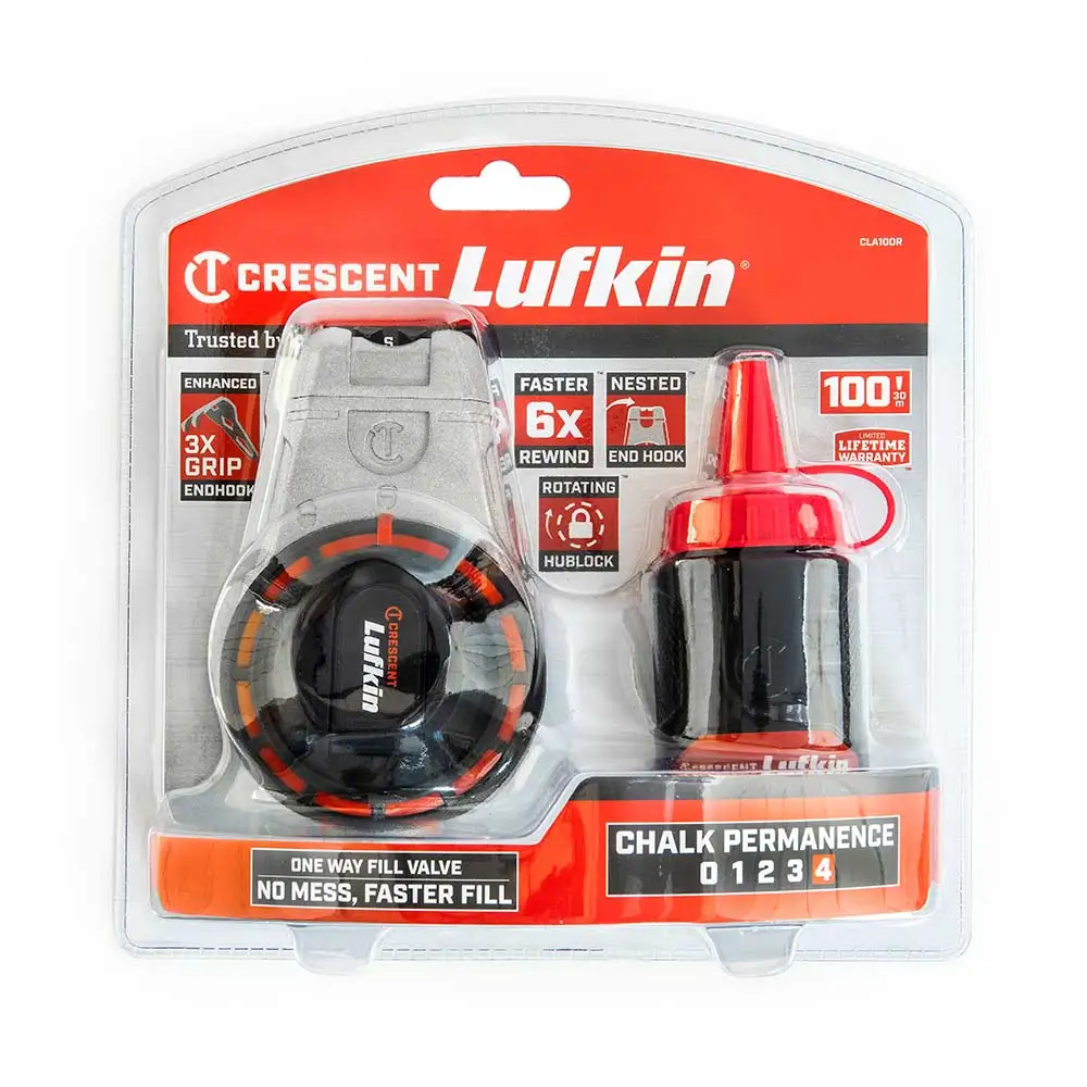 CRESCENT LUFKIN 30m Aluminum Chalk Reel w/ 3oz Red Chalk CLA100R