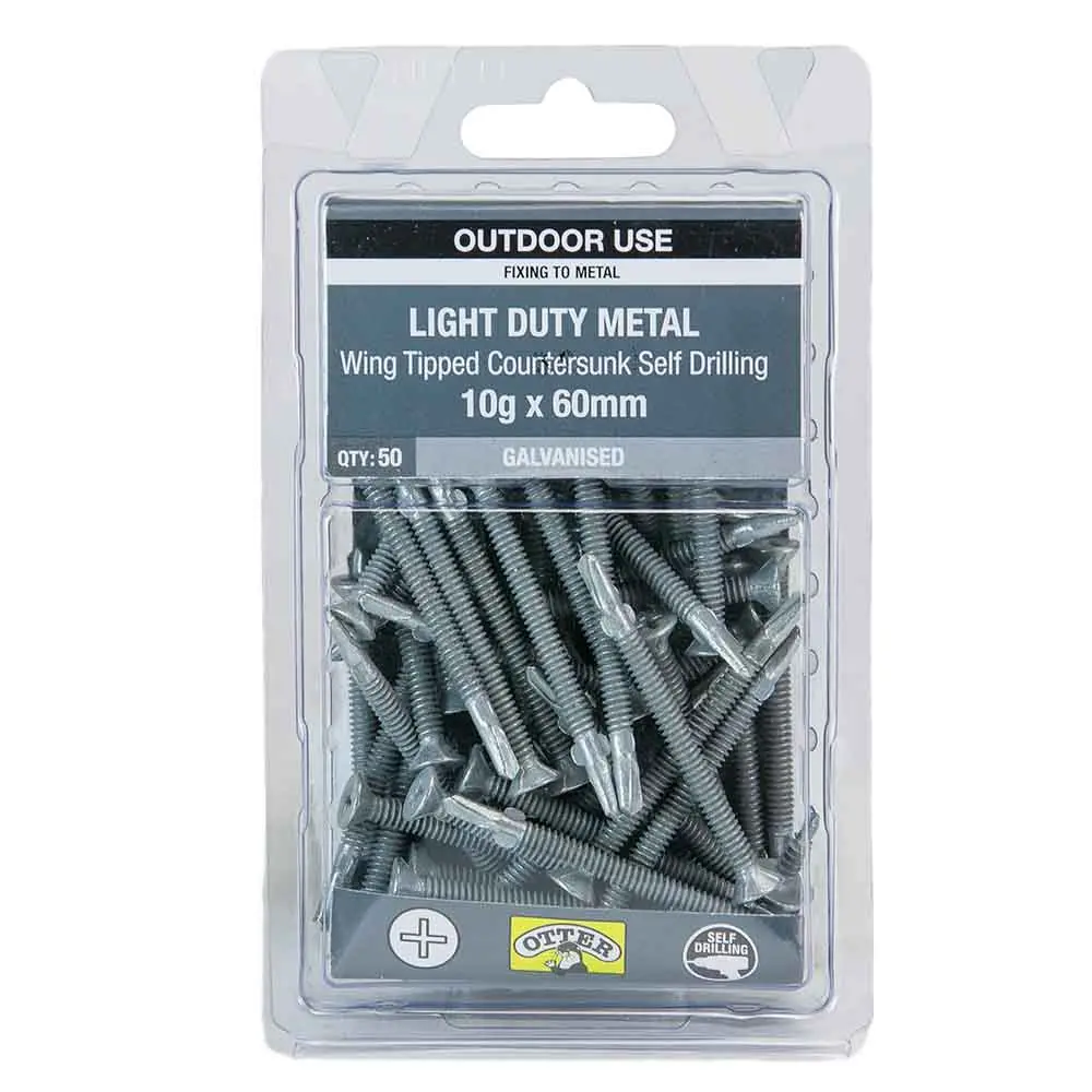 OTTER 50 Pack 10g x 60mm Flat Wing Metal Screw Galv SLWG10602