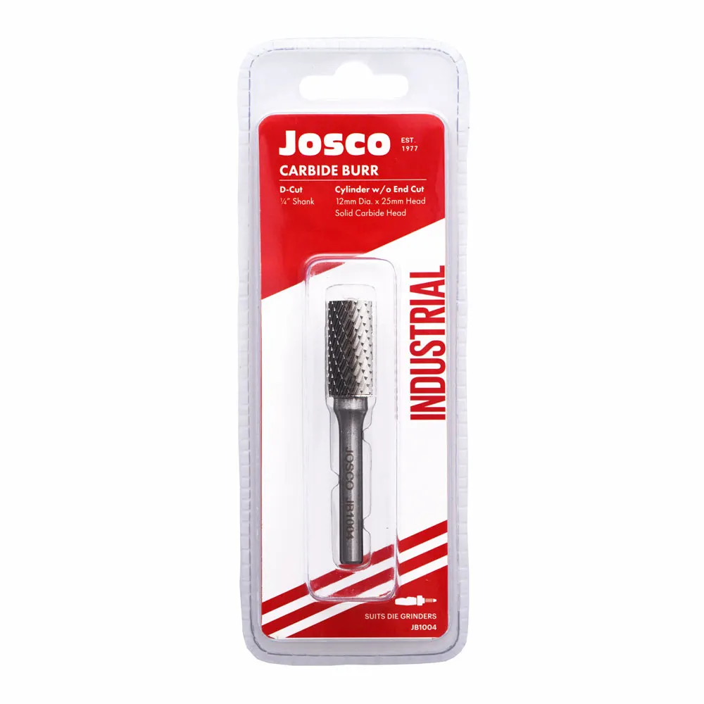JOSCO 12 x2 5mm 1/4inch Shank Cylinder Diamond Cut Carbide Burr JB1004