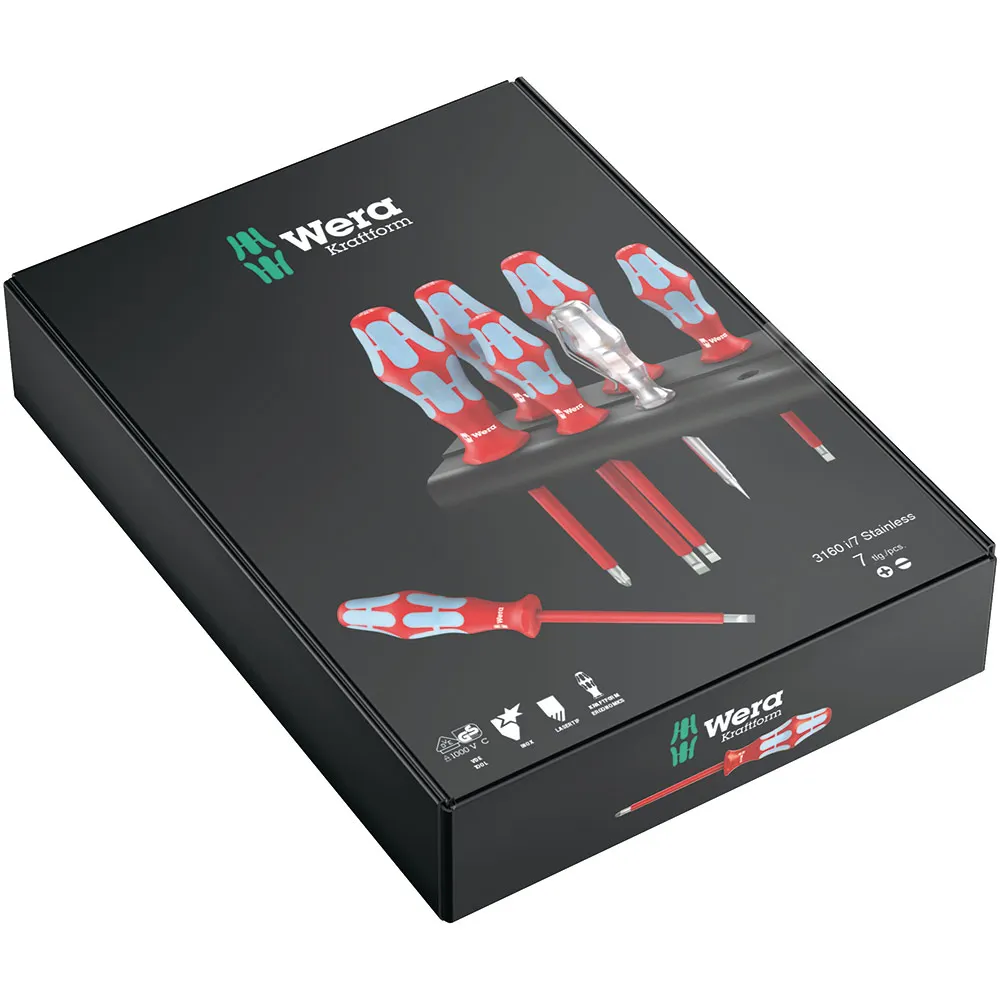 WERA 7 Piece Stainless Steel VDE Screwdriver Set Laser Tip WER022728