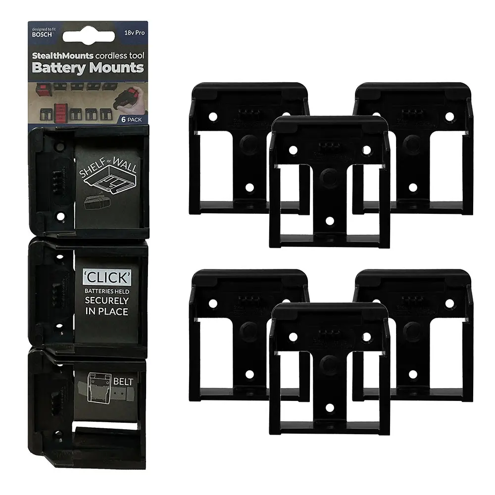 STEALTHMOUNTS Battery Mount Holder for Bosch 18V - 6 Pack