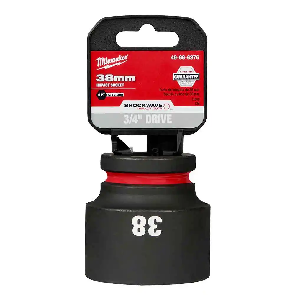 MILWAUKEE SHOCKWAVE 3/4inch Drive 38mm Standard 6 Point Impact Socket 49666376
