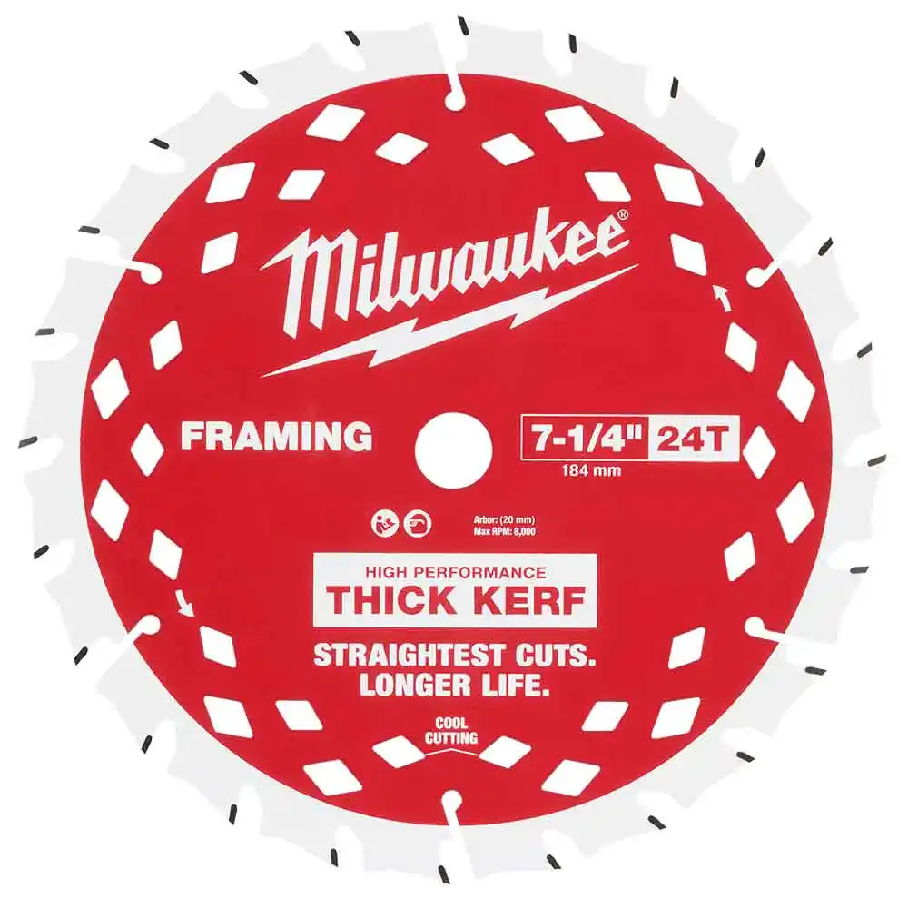 MILWAUKEE 184mm (7 1-4") 24T Framing Thick Kerf Wood Circular Saw Blade 48408740