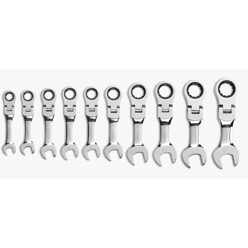 GEARWRENCH 10 PC 12 Point Metric Stubby Flex Combination Ratcheting Wrench Set 9550