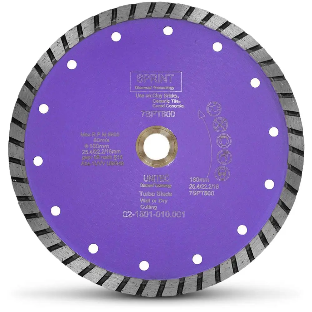 UNITEC 180mm Turbo Diamond Blade for General Purpose Cutting - SPRINT U-7SPT800