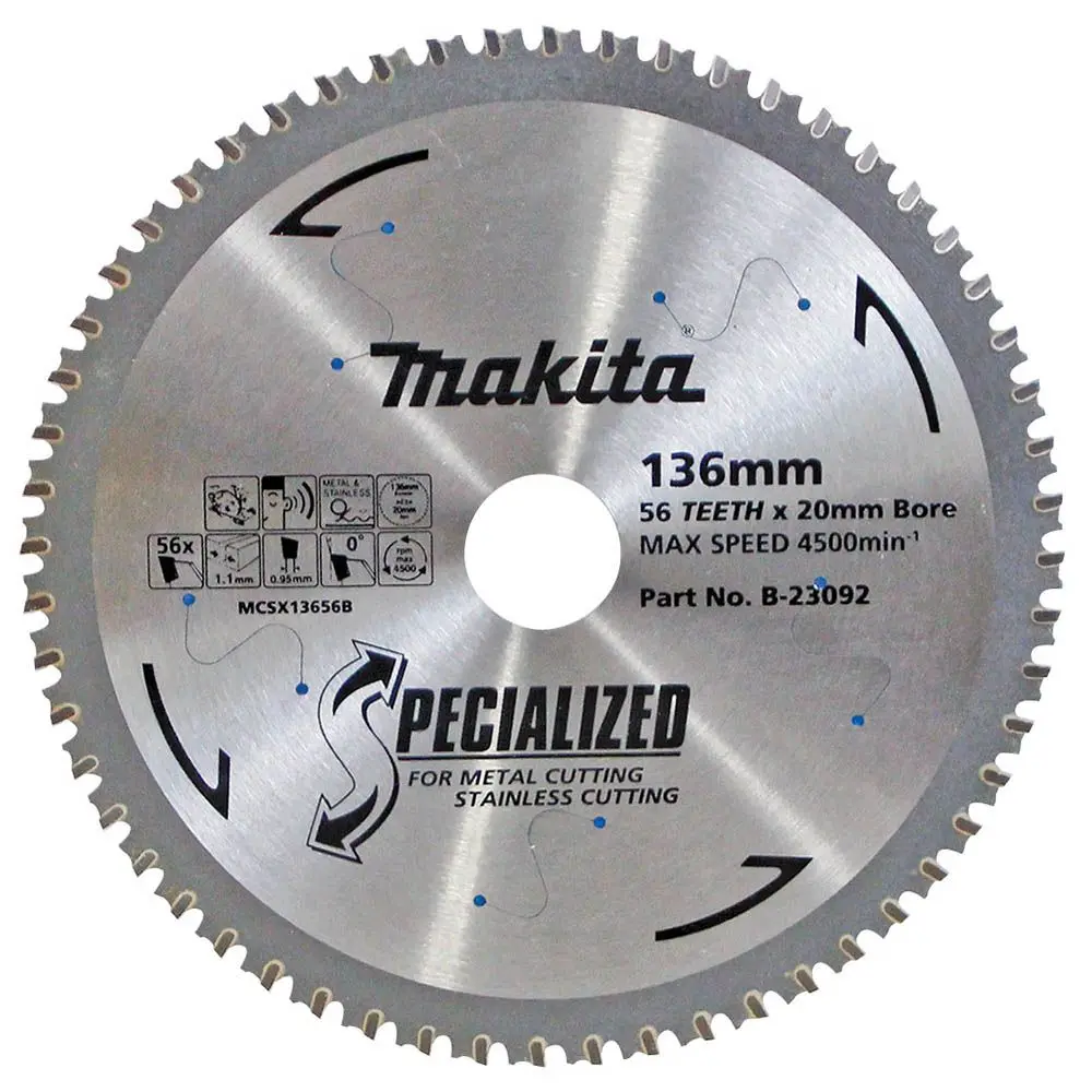 MAKITA 136mm 56T TCT Circular Saw Blade for Stainless Steel Cutting - SPECIALIZED B-23092