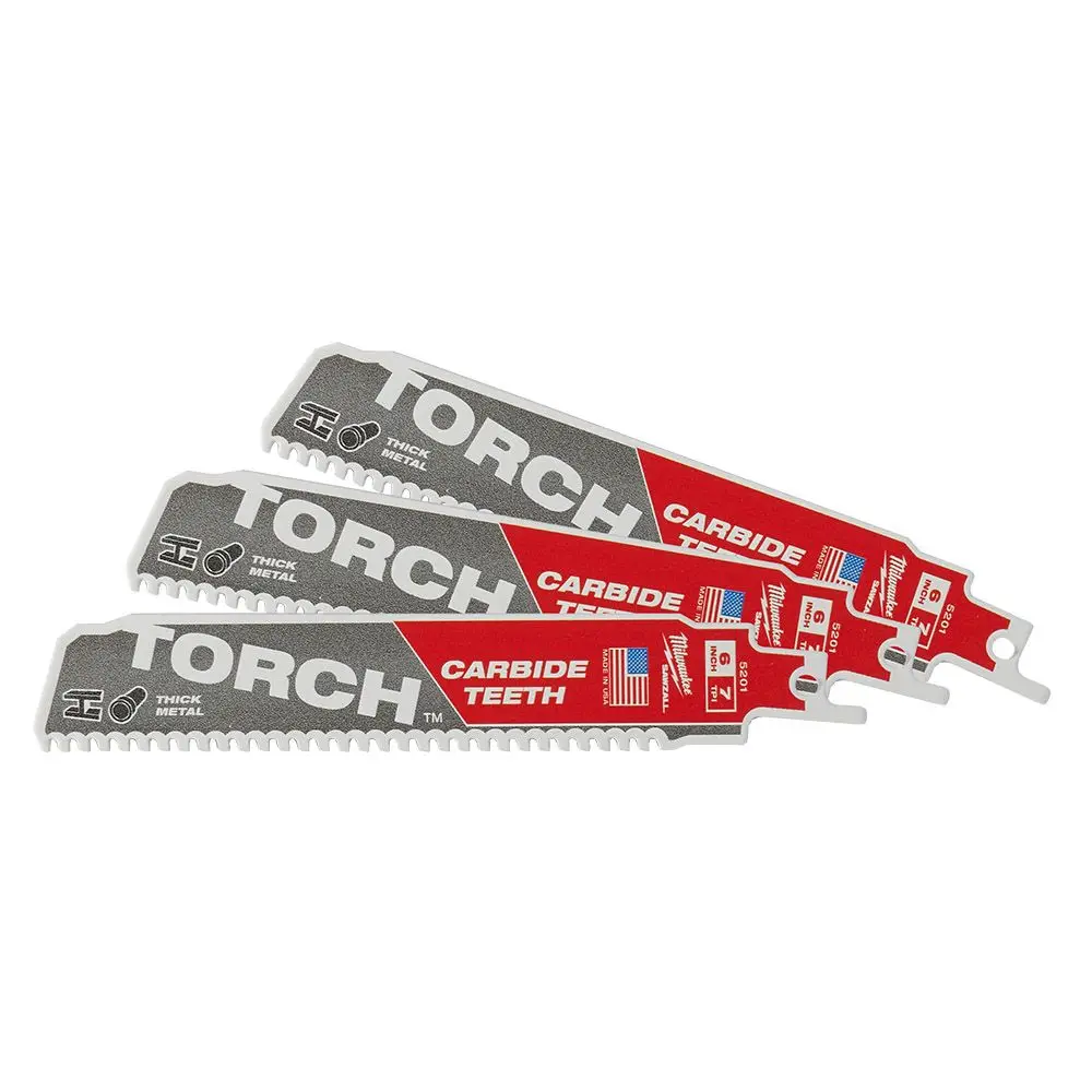 MILWAUKEE 150mm 7TPI TCT Reciprocating Saw Blade for Metal Cutting - THE TORCH - 3 Piece 48005301