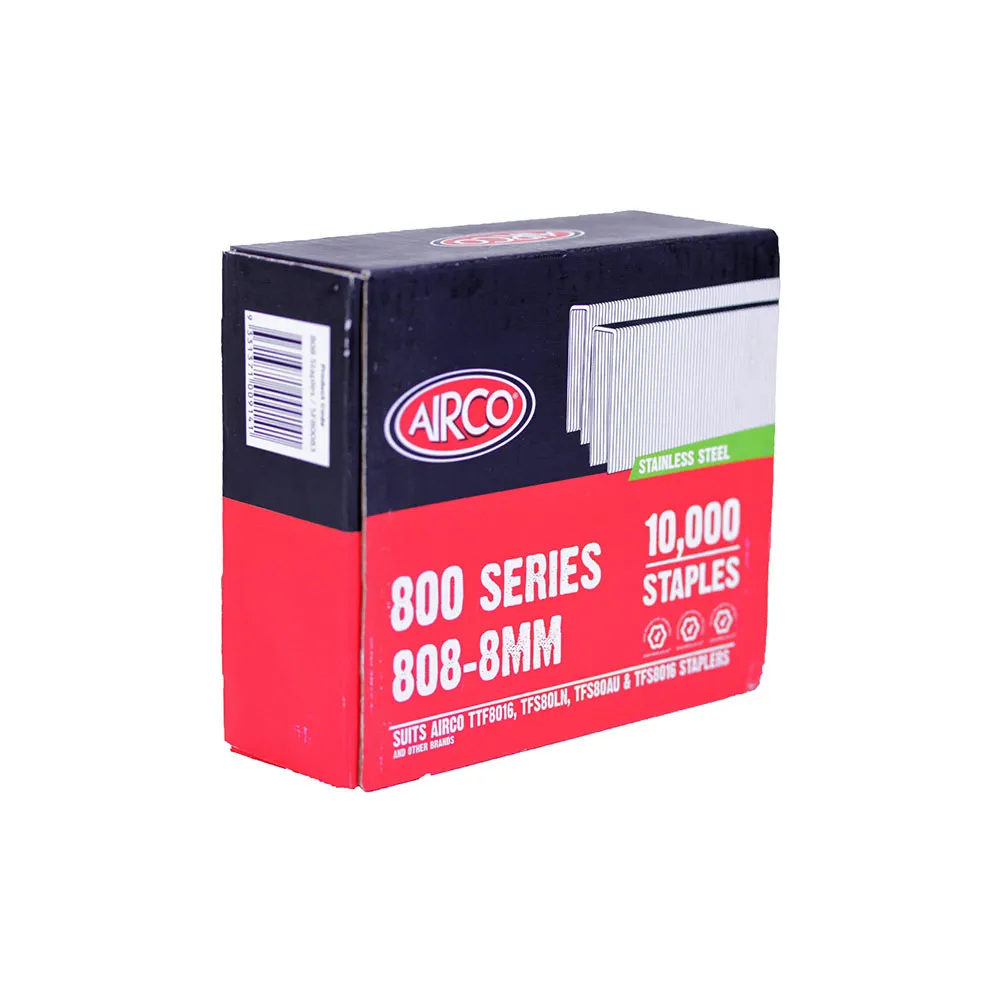 AIRCO 800 Series Staples 304 Grade Stainless Steel - 8mm Box of 10000 SF80083