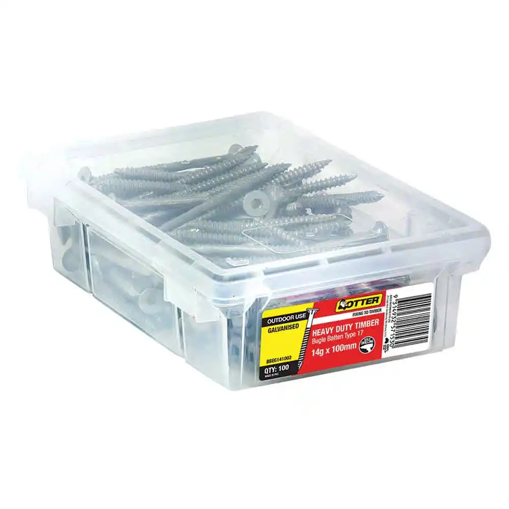 OTTER 100 Pack 14g x 100mm Batten Bugle Screw T17 Galv BBEG141003
