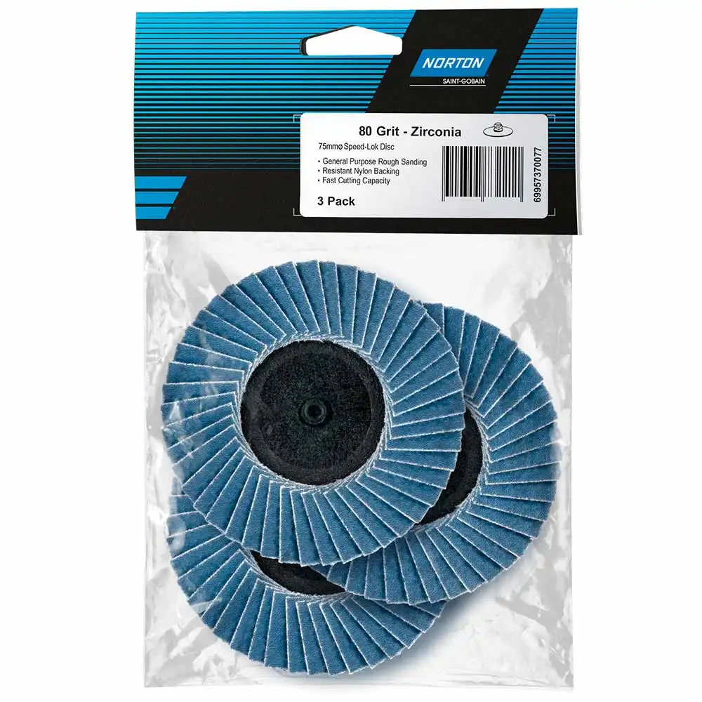 NORTON 75mm 80-Grit Zirconia Quick-Change Flap Disc - SPEEDLOK - 3 Piece