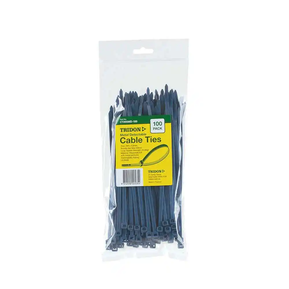 TRIDON 200 x 5mm Blue Metal Detectable Cable Tie - 100 Pack CT205MD-100