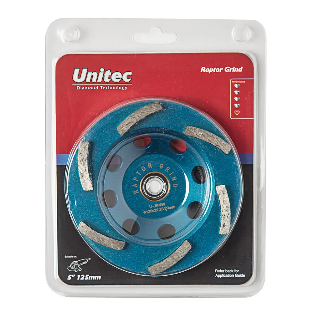 UNITEC 125mm 6-Segment Spiral Diamond Grinding Cup - RAPTOR U-5RG6