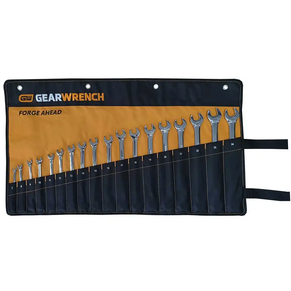 GEARWRENCH 18 Piece 12 Point Metric Long Pattern Combination Wrench Set Roll 81920R