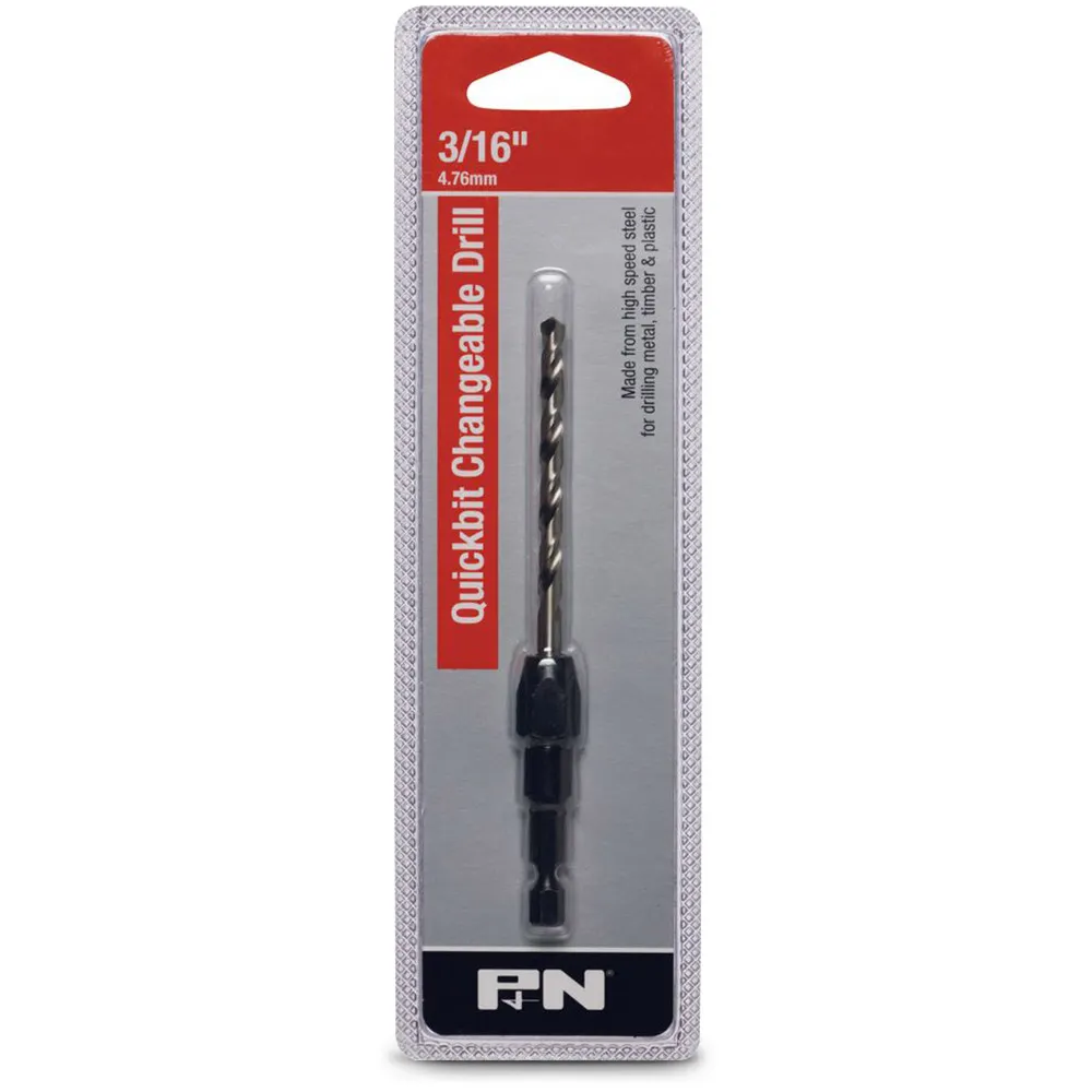 P&N QUICKBITS 3/16inch HSS Jobber Drill Bit & 1/4-Hex Quick-Change Adaptor