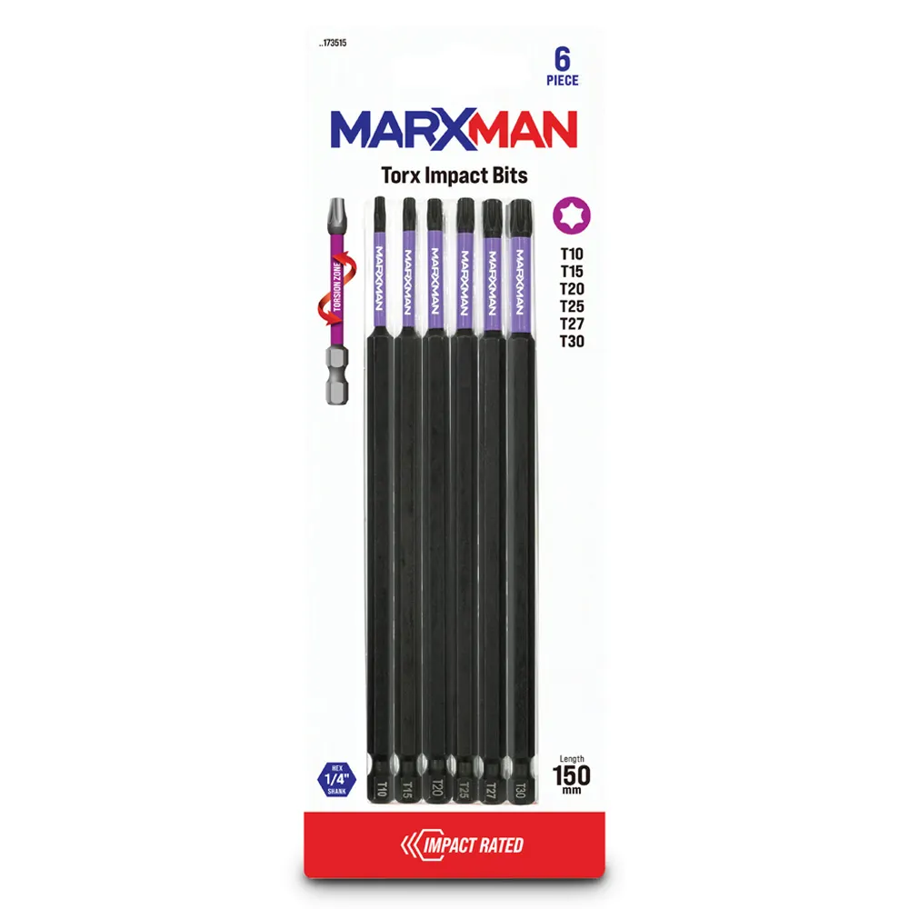 MARXMAN T10-T30x150mm Torx Power Impact Screwdriver Bit - 6 Piece MSDBTM1506PC