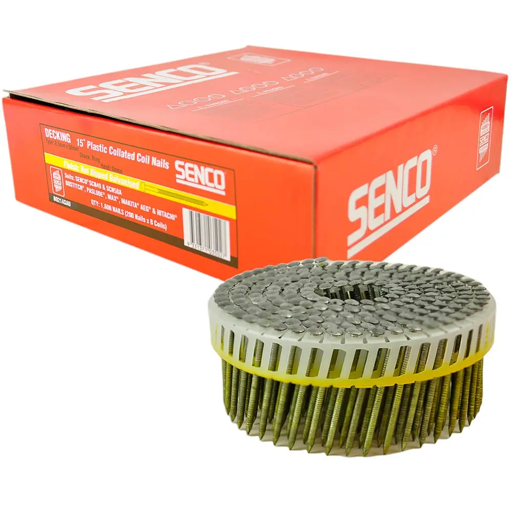 SENCO Decking Coil Nail Ring Shank Hot Dipped Galvanised 50mm Box of 1600 BO21ASAU