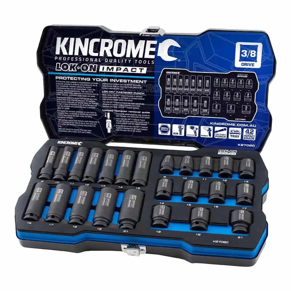 KINCROME LOK-ON 3/8inch Drive Metric Deep Impact Socket Set - 24 Piece K27080