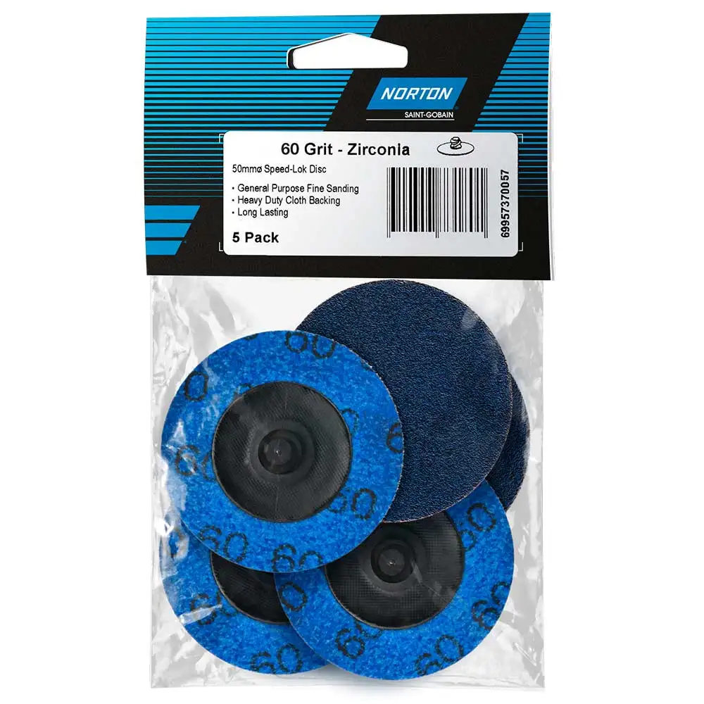 NORTON 50mm 60-Grit Zirconia Quick-Change Sanding Disc - SPEEDLOK - 5 Piece
