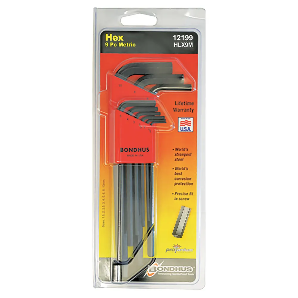 BONDHUS 9 Pce Hex L-Wrench Long 1.5-10Mm BD12199
