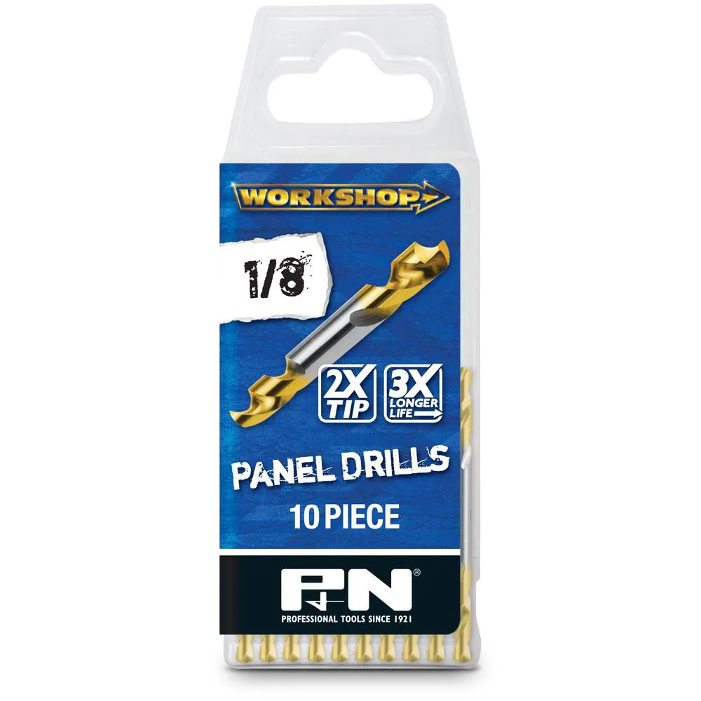 P&N WORKSHOP 1/8inch x 54mm HSS-TiN Double-Ended Panel Drill - 10 Piece