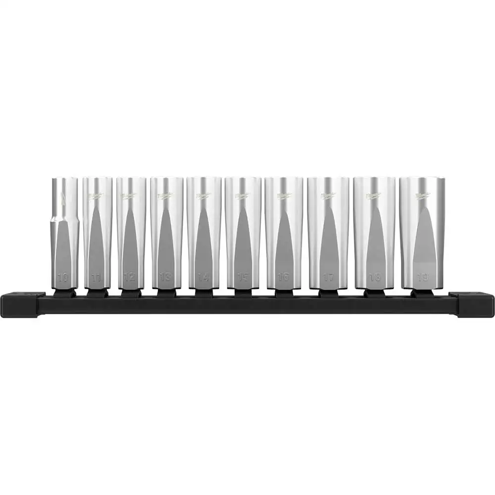 MILWAUKEE 10 Piece 3/8 Inch Drive Deep Metric Socket Set with Storage Rail 48229505