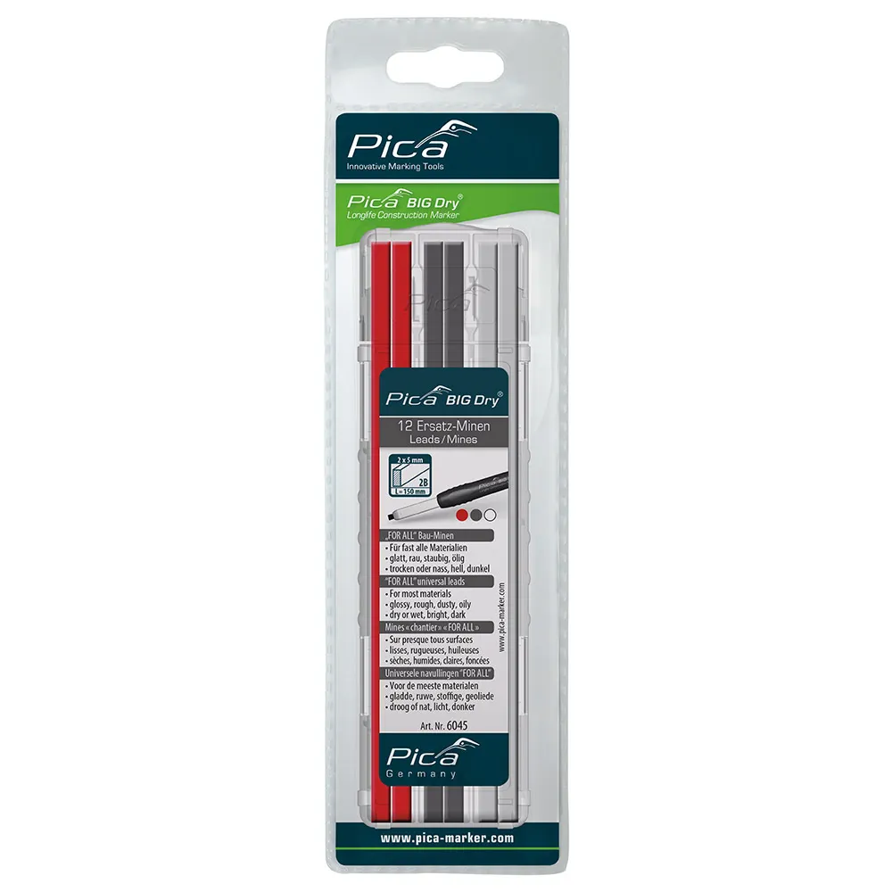 PICA BIG Dry Marker Refill Set of 12 Mixed Colour Water Soluble Leads 6045SB