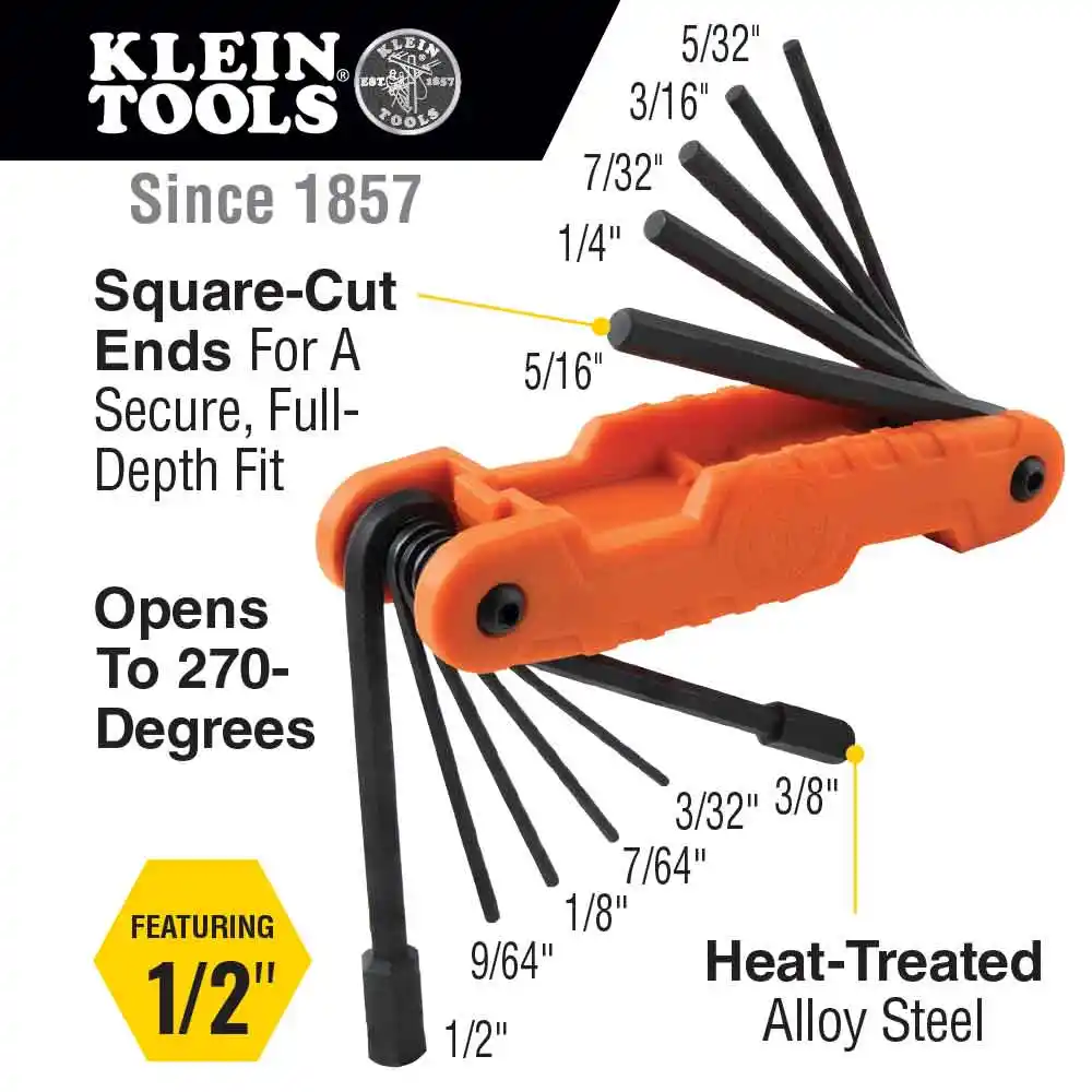 KLEIN SAE/Metrics Folding Hex Key Set - Pro Folding A-70552