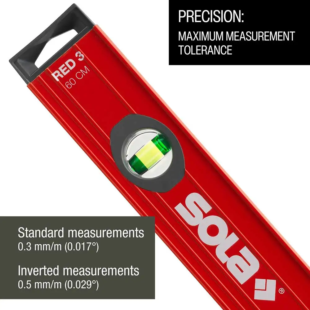 SOLA 600mm 3 Vials Spirit Level Box - Red 01214801