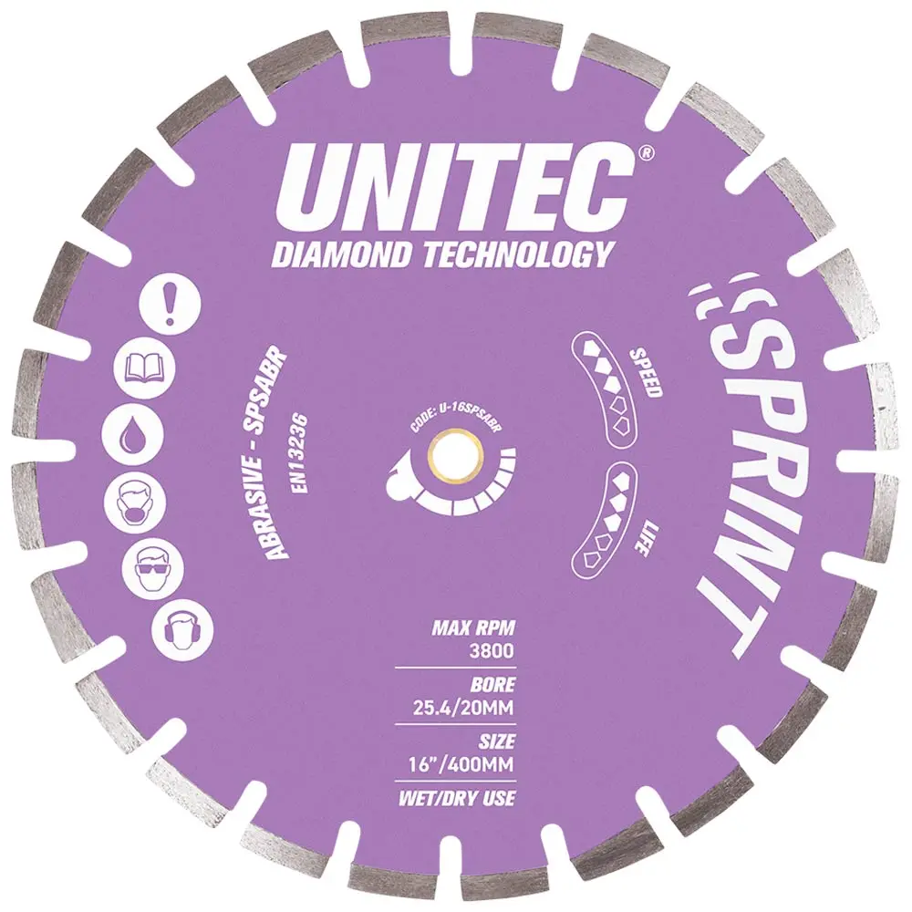 UNITEC 400mm Segmented Diamond Blade For Abrasive Cutting - Sprint U-16SPSABR