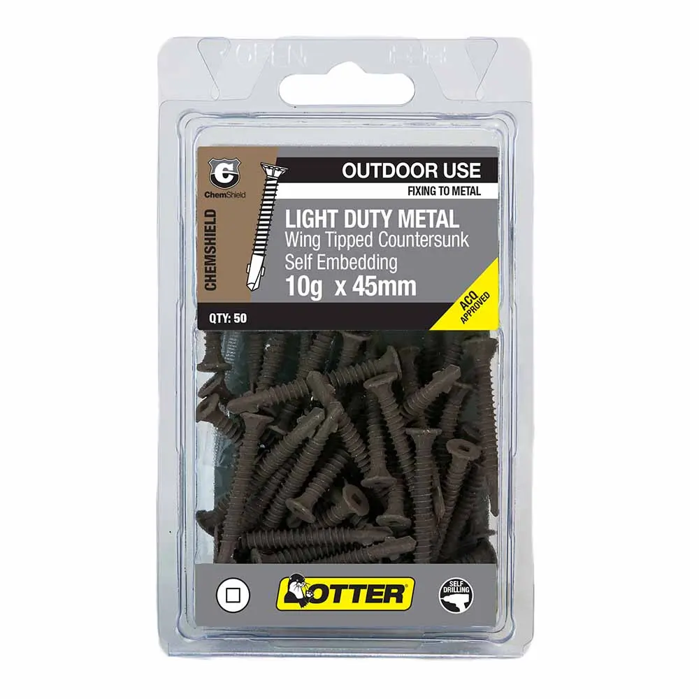 OTTER 50 Pack 10g 16 x 45mm Flat Wing Metal Screw Chem SLWM10452