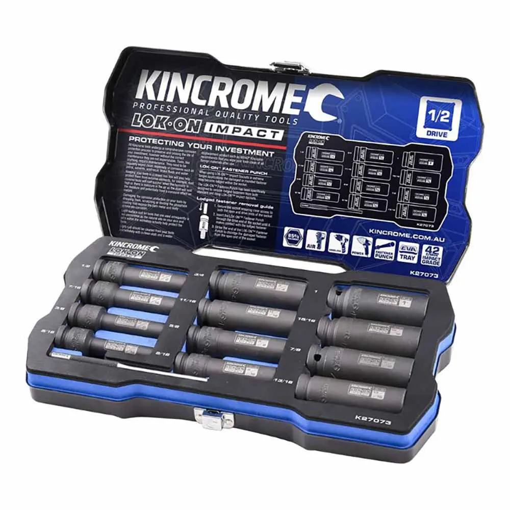 KINCROME LOK-ON Impact 1/2" Drive Socket Set Deep Imperial 12 Piece K27073