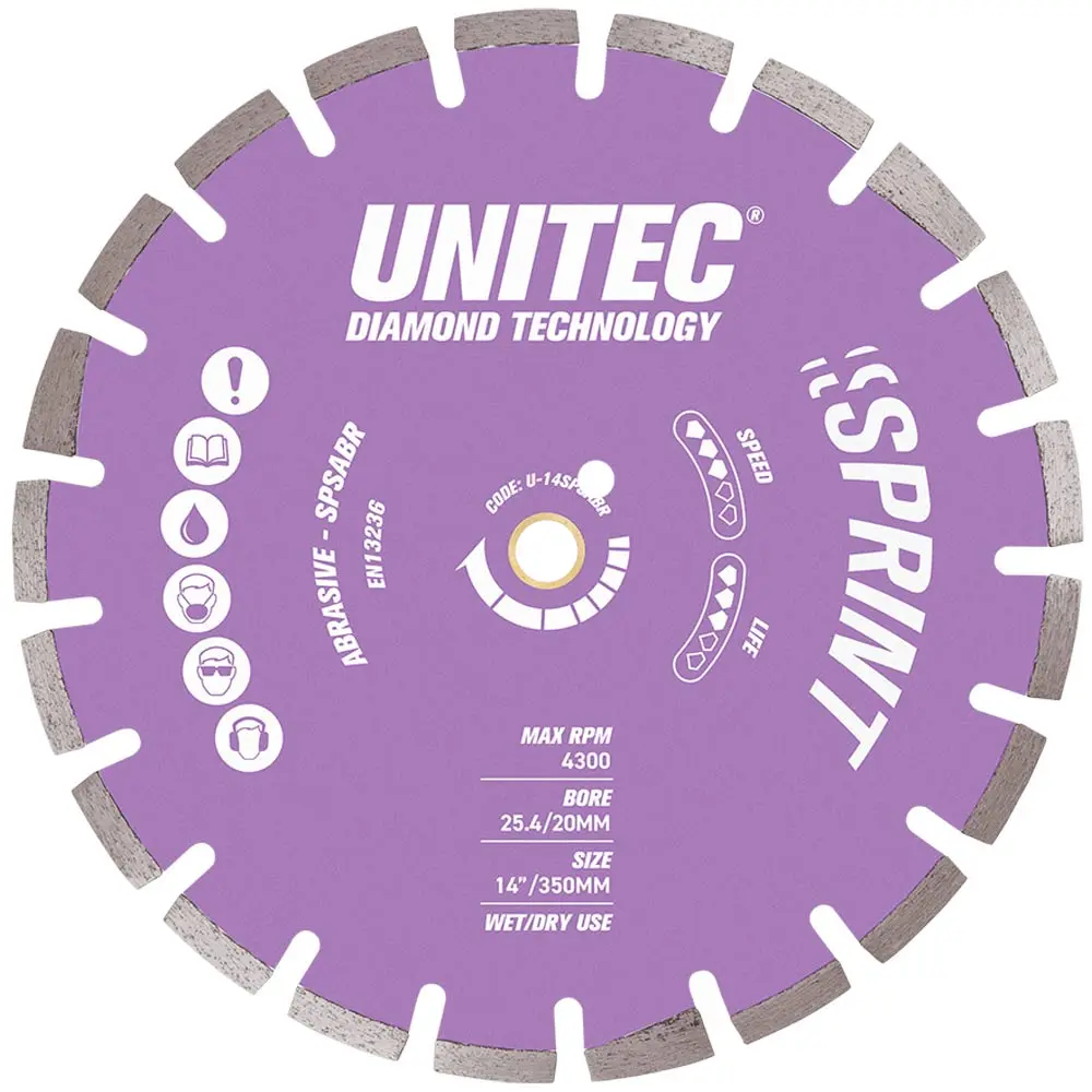 UNITEC 350mm Segmented Diamond Blade For Abrasive Cutting - Sprint U-14SPSABR