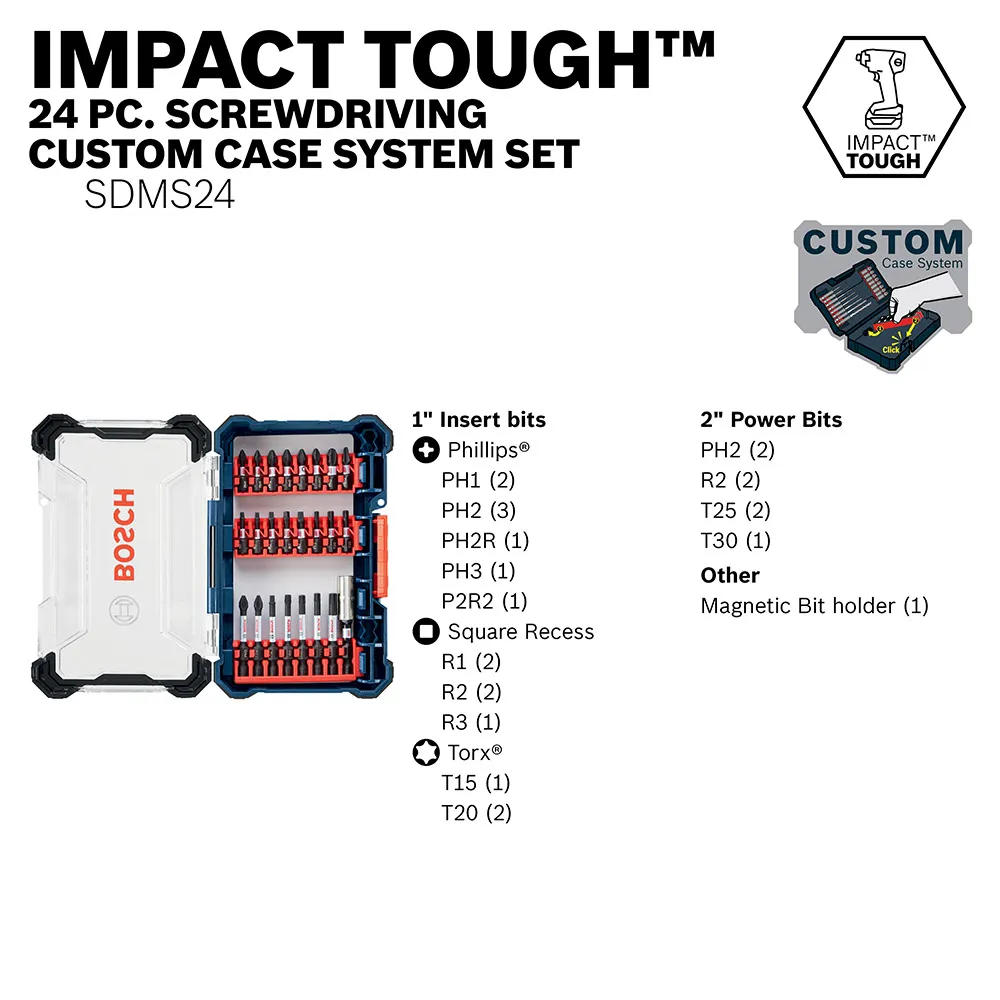 BOSCH Impact Screwdriver Bit Set - IMPACT TOUGH - 24 Piece