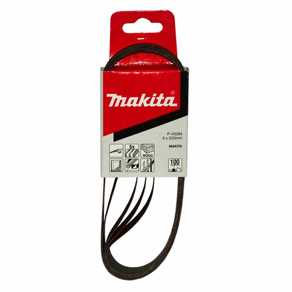 MAKITA 9 x 533mm 100-Grit Alox Abrasive Sanding Belt - 5 Piece P-43284
