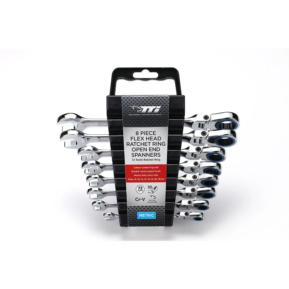 TTI 8 Piece Flex Head Ratchet R/OE 72 Tooth Metric Spanner Set TFHSM8