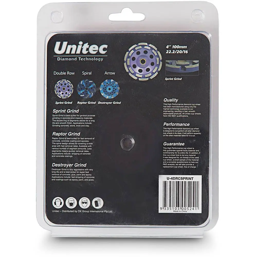 UNITEC 100mm Double-Row General Purpose Diamond Grinding Cup - SPRINT U-4DRCSPRINT