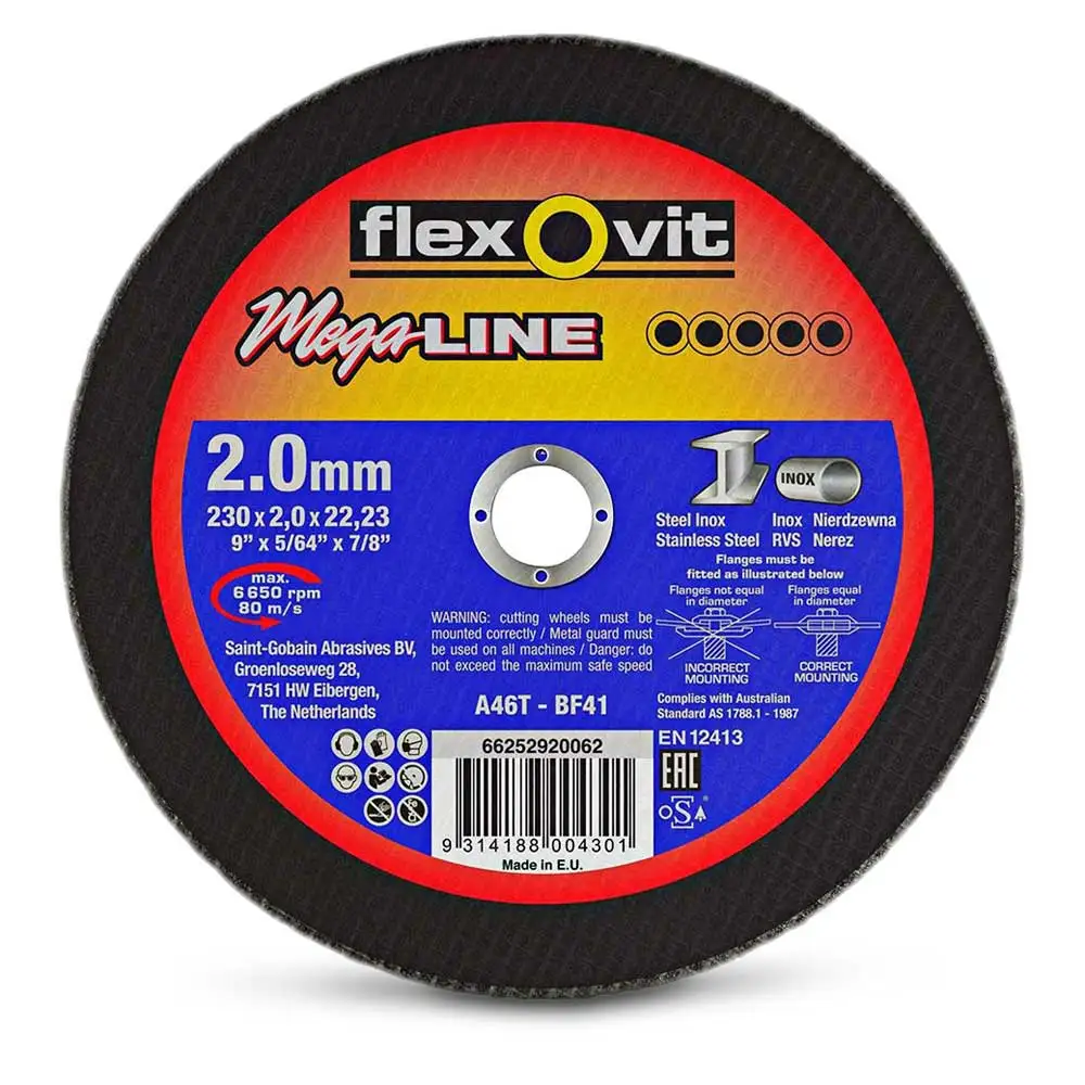 FLEXOVIT 230 x 2.0 x 22.2mm Steel & Stainless Cut Off Disc - MEGA LINE 66252920062