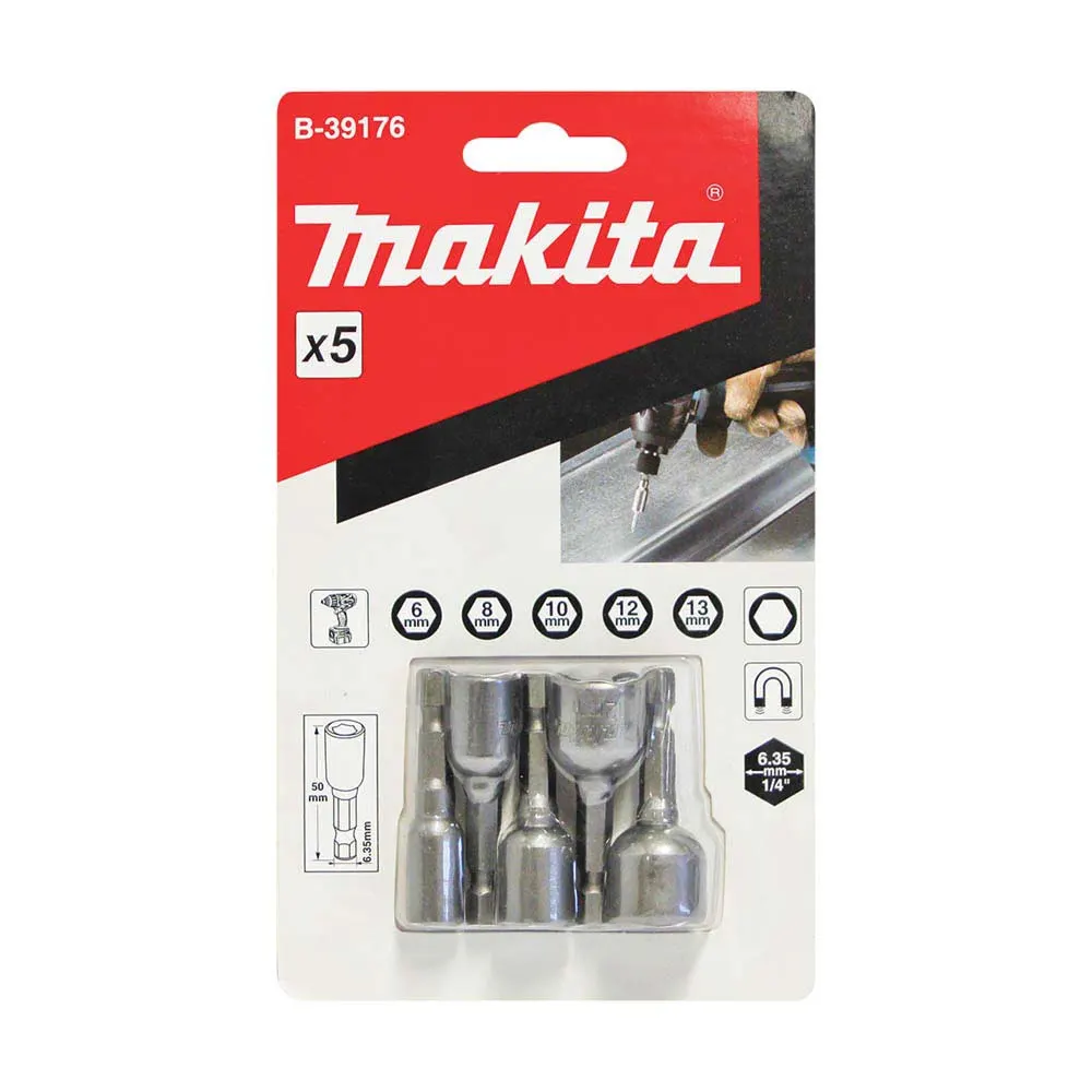 MAKITA 6/8/10/12/13 x 50mm Magnetic Nutsetter Bit Set - 5 Piece B39176