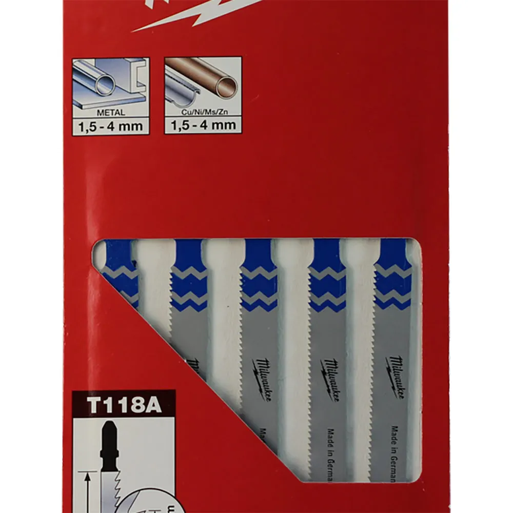MILWAUKEE Jigsaw Blades T118A Metal Traditional Cut - 5 Piece 4932254063