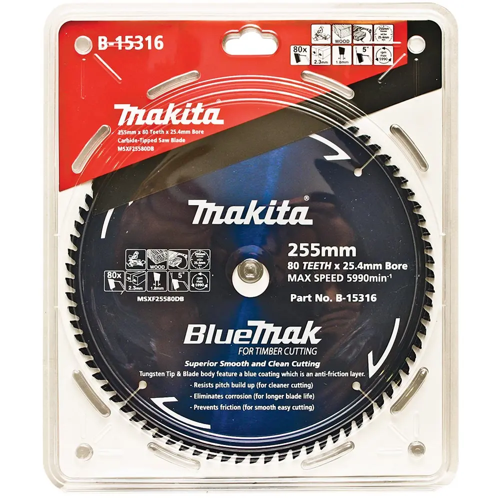 MAKITA 255mm 80T TCT Circular Saw Blade for Wood Cutting - Mitre Saws - BLUEMAK B15316